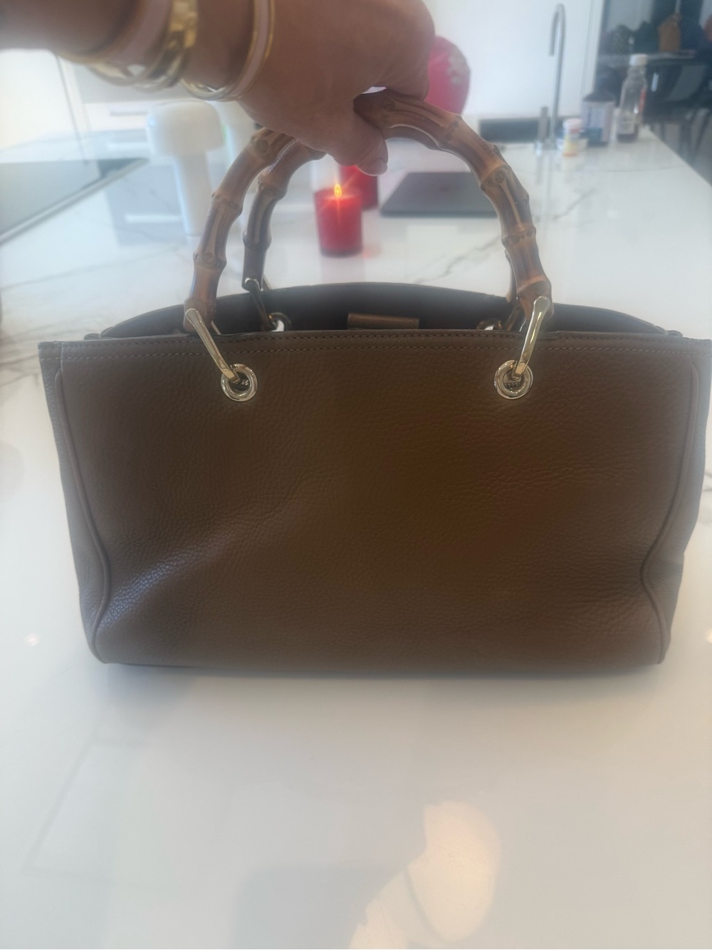 Gucci Brown Pebbled Leather Bamboo-Handle Satchel - Picture 7 of 9